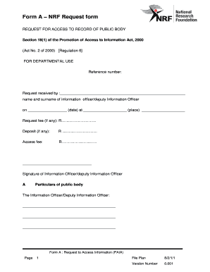 NRF Form A – Request to Access Information (PAIA)