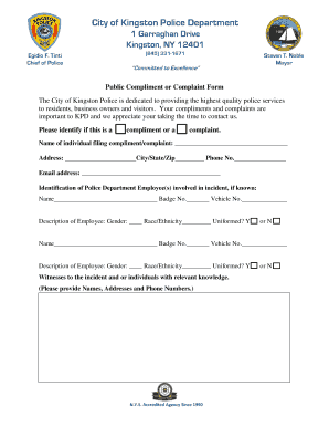 Kingston Police Compliment or Complaint Form