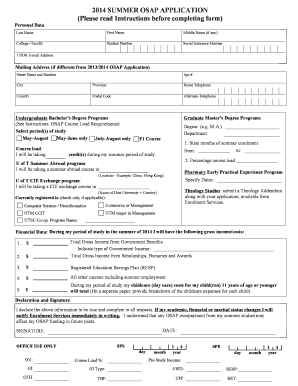 2014 Summer OSAP Application