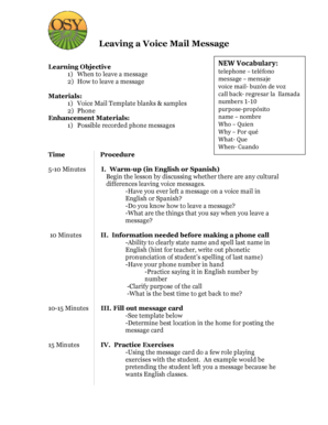 Voice Mail Message Template