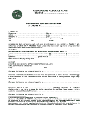Dichiarazione per l’iscrizione all’ANA