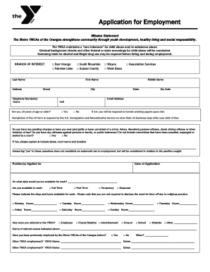 YMCA Employment Application Form