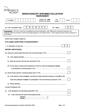 Bronchoscopy Specimen Collection Worksheet