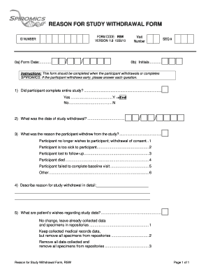 Reason for Study Withdrawal Form