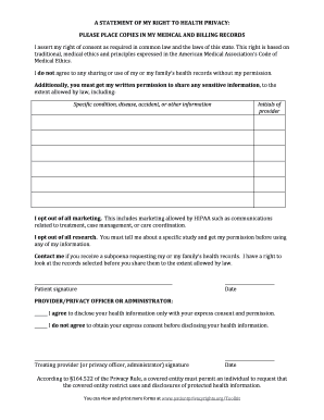 Health Privacy Rights Statement