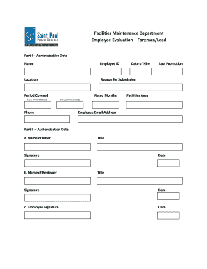 Employee Evaluation Form Foreman Lead