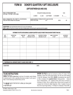 Florida Donor's Quarterly Gift Disclosure Form