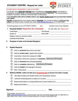 Student Centre Request for Letter