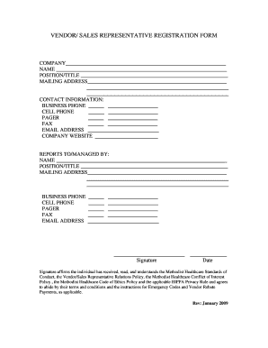 Vendor Sales Representative Registration Form