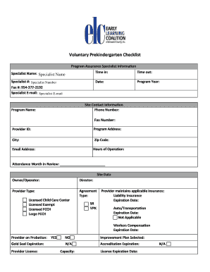 Voluntary Prekindergarten Checklist