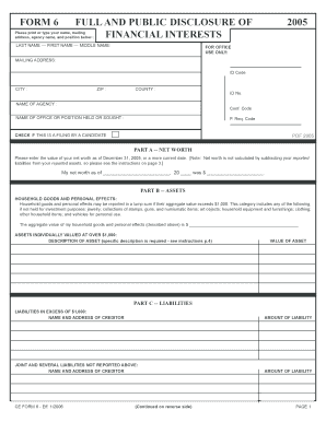 Florida Full and Public Disclosure of Financial Interests Form 6