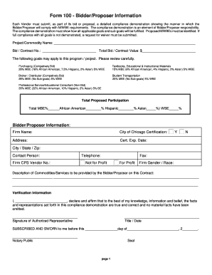 Form 100 - Bidder/Proposer Information
