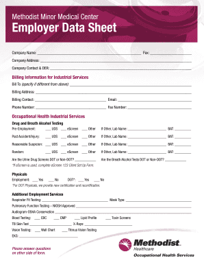 Employer Data Sheet for Industrial Services