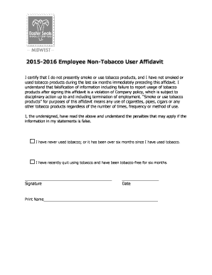 Employee Non-Tobacco User Affidavit