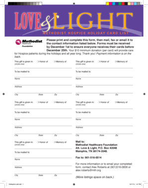 Methodist Hospice Holiday Card List