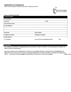UK Employment Application Form