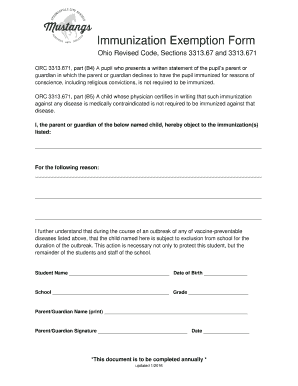 Ohio Immunization Exemption Form