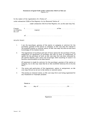 Statement of Good Faith under Registry Act