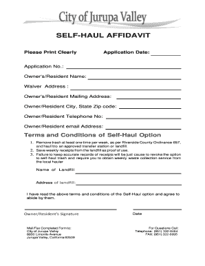 Self-Haul Affidavit