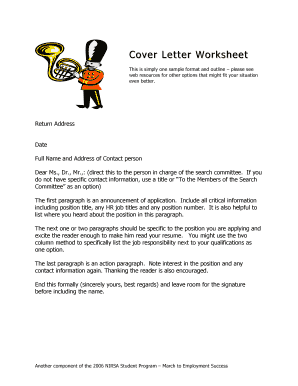 Cover Letter Worksheet