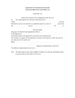 Application for Leasehold Parcel