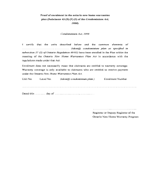 Ontario New Home Warranties Enrolment Certificate
