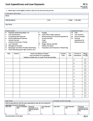 Oregon Cash Expenditures and Loan Payments Form