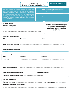 Council Tax Change of Tenant Notification Form