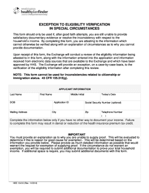 Exception to Eligibility Verification Form