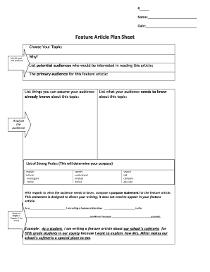 Feature Article Plan Sheet