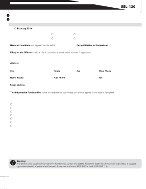 Oregon Candidate Statement Form SEL 430