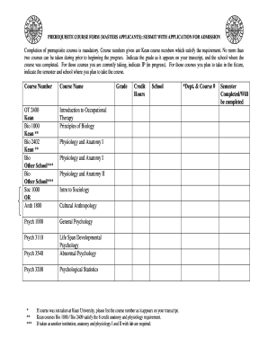 Prerequisite Course Form for Masters Applicants