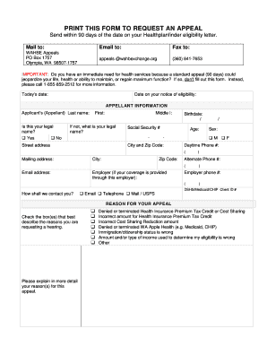 Washington Health Benefit Exchange Appeal Form