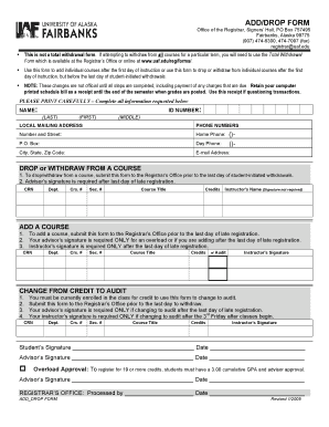 University of Alaska Add/Drop Form