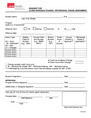 Class Schedule Change Withdrawal Form