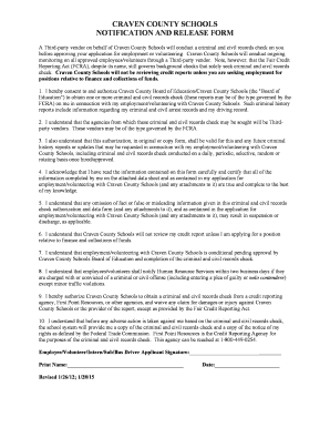 Craven County Schools Background Check Authorization Form