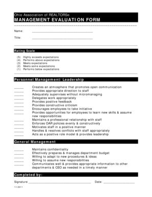 Ohio Realtors Management Evaluation Form