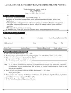 Application for Instructional or Administrative Position