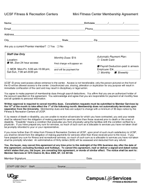 UCSF Mini Fitness Center Membership Agreement