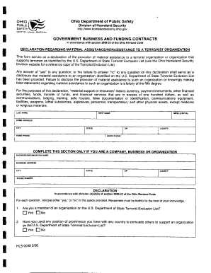 Ohio Terrorist Organization Declaration Form