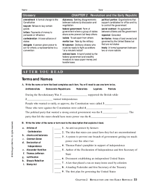 US History Glossary and Review Worksheet