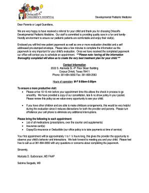Developmental Pediatric Medicine New Patient Forms