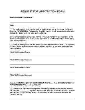 Request for Arbitration Form