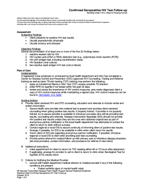 Confirmed Seropositive HIV Test Follow-up Standing Order