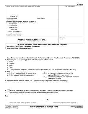 Proof of Personal Service Civil Form