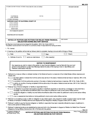 California Military Financial Relief Petition