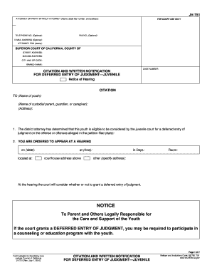 Citation and Written Notification for Deferred Entry of Judgment - Juvenile