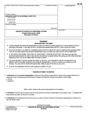California Waiver of Notice of Proposed Action