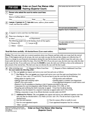 Order on Court Fee Waiver After Hearing