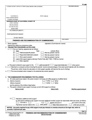California Child Support Findings and Recommendation